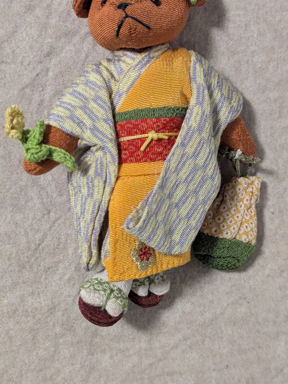 Handmade Kimono Bear Plush in Yellow and Lavender